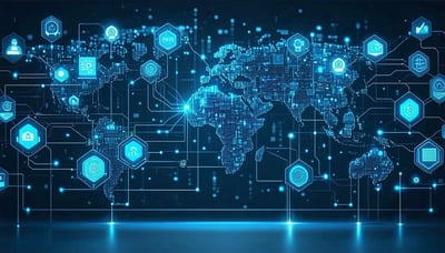 Illustration of AI-powered infrastructure connecting organizations in a global outcome economy Illustration of AI-powered infrastructure connecting organizations in a global outcome economy